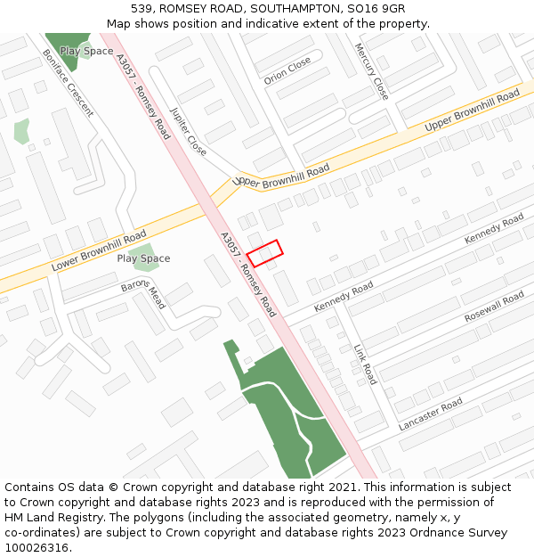 539, ROMSEY ROAD, SOUTHAMPTON, SO16 9GR: Location map and indicative extent of plot