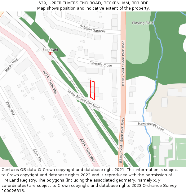 539, UPPER ELMERS END ROAD, BECKENHAM, BR3 3DF: Location map and indicative extent of plot