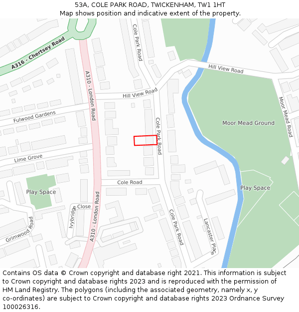 53A, COLE PARK ROAD, TWICKENHAM, TW1 1HT: Location map and indicative extent of plot