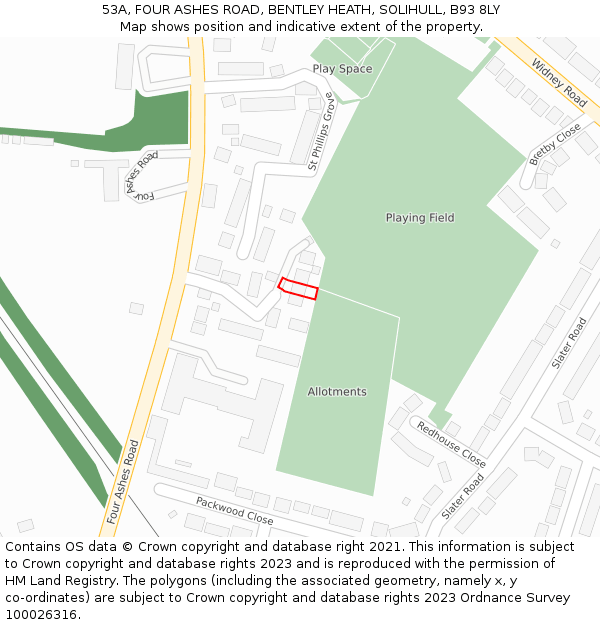 53A, FOUR ASHES ROAD, BENTLEY HEATH, SOLIHULL, B93 8LY: Location map and indicative extent of plot