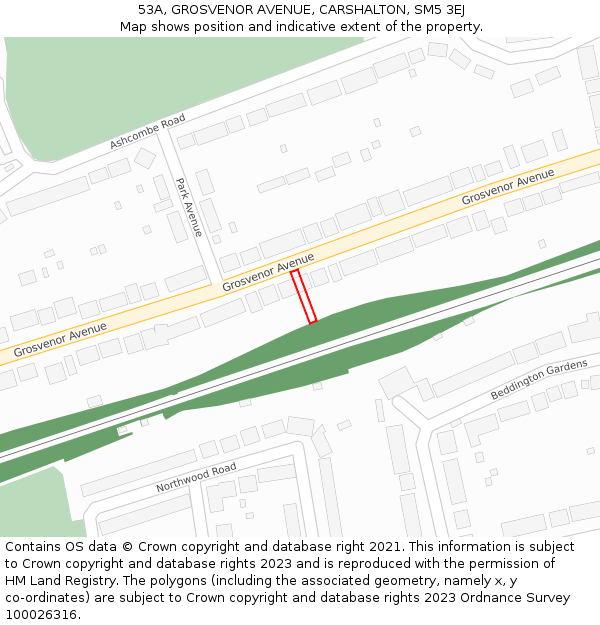 53A, GROSVENOR AVENUE, CARSHALTON, SM5 3EJ: Location map and indicative extent of plot