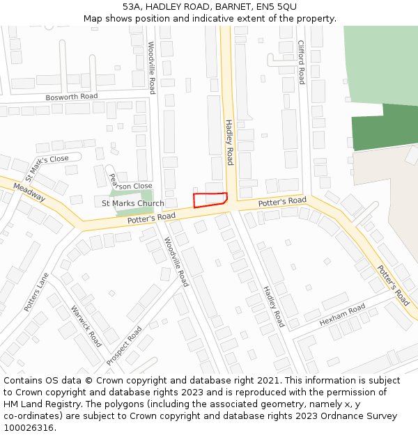 53A, HADLEY ROAD, BARNET, EN5 5QU: Location map and indicative extent of plot
