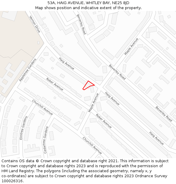 53A, HAIG AVENUE, WHITLEY BAY, NE25 8JD: Location map and indicative extent of plot