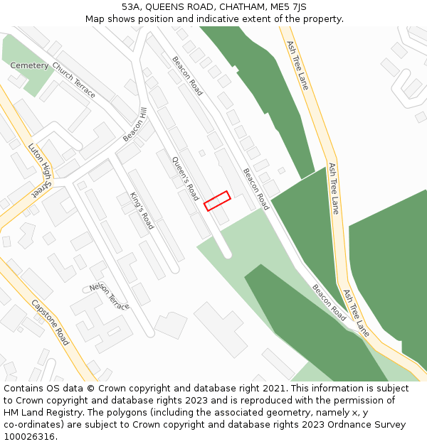 53A, QUEENS ROAD, CHATHAM, ME5 7JS: Location map and indicative extent of plot