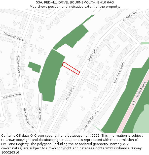 53A, REDHILL DRIVE, BOURNEMOUTH, BH10 6AG: Location map and indicative extent of plot