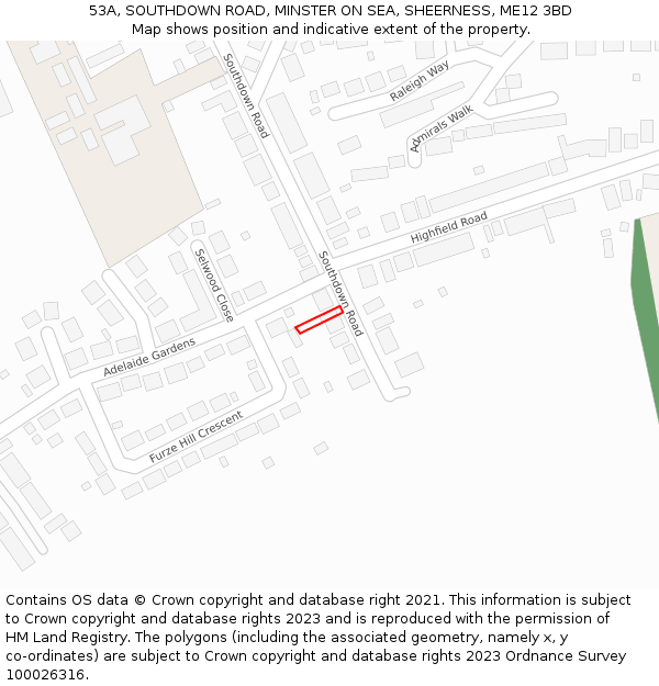 53A, SOUTHDOWN ROAD, MINSTER ON SEA, SHEERNESS, ME12 3BD: Location map and indicative extent of plot