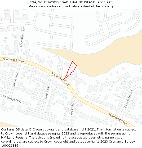 53A, SOUTHWOOD ROAD, HAYLING ISLAND, PO11 9PT: Location map and indicative extent of plot