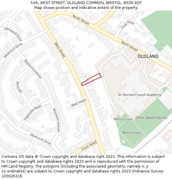 53A, WEST STREET, OLDLAND COMMON, BRISTOL, BS30 9QT: Location map and indicative extent of plot