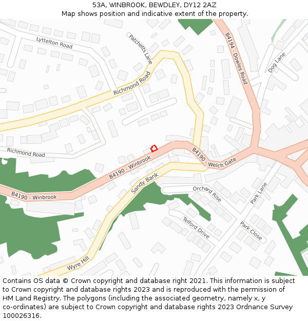 53A, WINBROOK, BEWDLEY, DY12 2AZ: Location map and indicative extent of plot