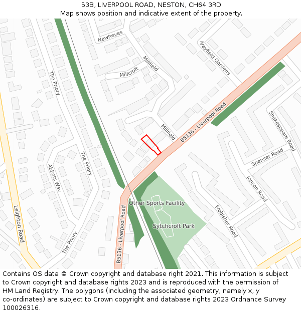 53B, LIVERPOOL ROAD, NESTON, CH64 3RD: Location map and indicative extent of plot