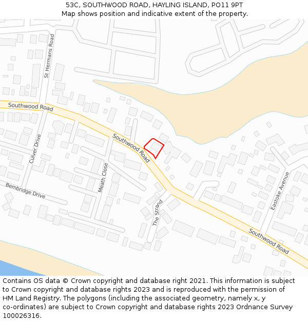 53C, SOUTHWOOD ROAD, HAYLING ISLAND, PO11 9PT: Location map and indicative extent of plot