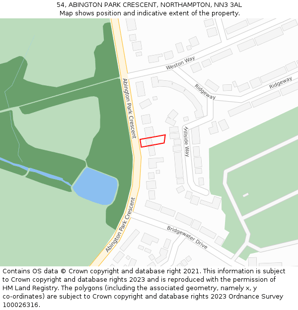 54, ABINGTON PARK CRESCENT, NORTHAMPTON, NN3 3AL: Location map and indicative extent of plot