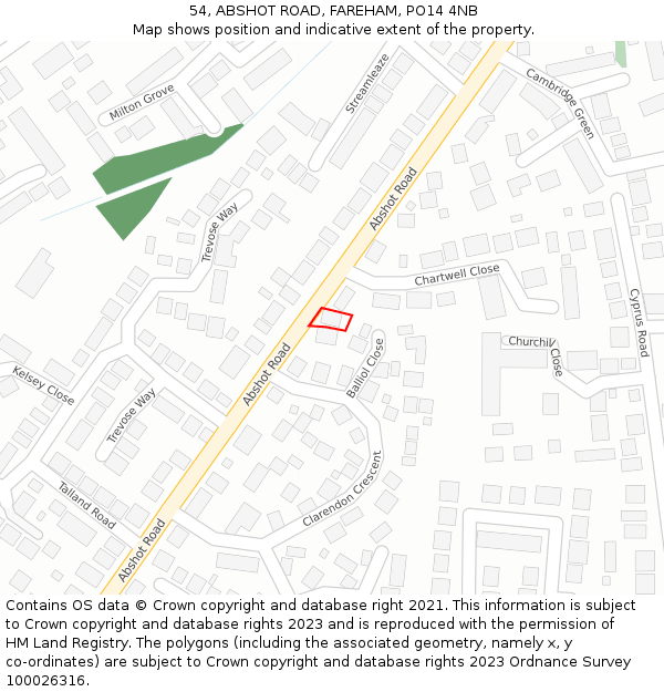 54, ABSHOT ROAD, FAREHAM, PO14 4NB: Location map and indicative extent of plot