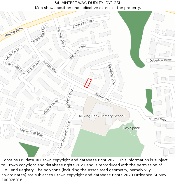 54, AINTREE WAY, DUDLEY, DY1 2SL: Location map and indicative extent of plot