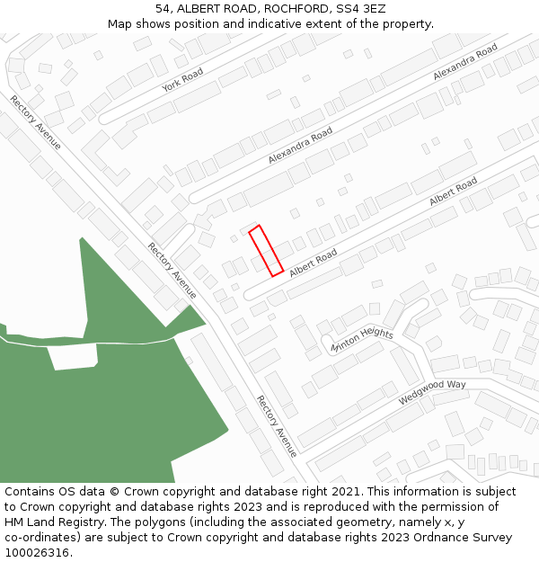 54, ALBERT ROAD, ROCHFORD, SS4 3EZ: Location map and indicative extent of plot