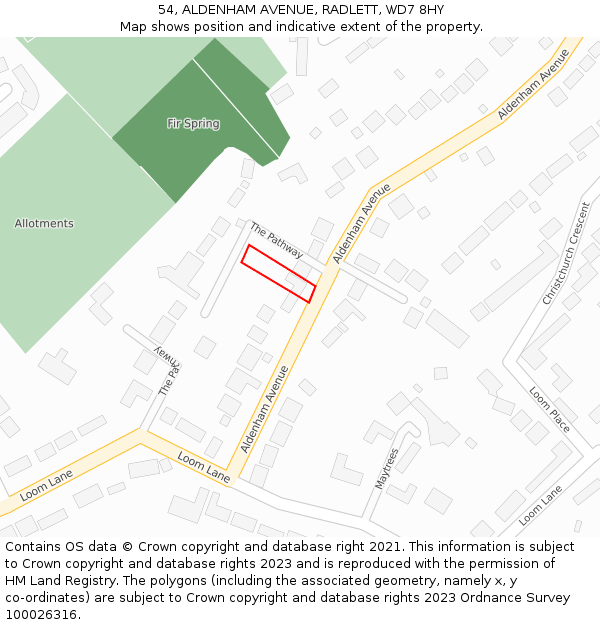 54, ALDENHAM AVENUE, RADLETT, WD7 8HY: Location map and indicative extent of plot