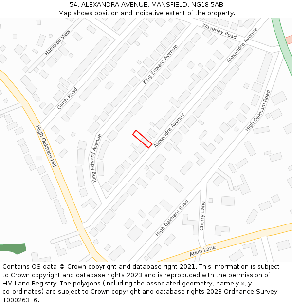 54, ALEXANDRA AVENUE, MANSFIELD, NG18 5AB: Location map and indicative extent of plot