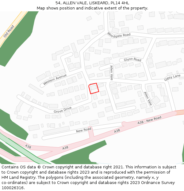 54, ALLEN VALE, LISKEARD, PL14 4HL: Location map and indicative extent of plot