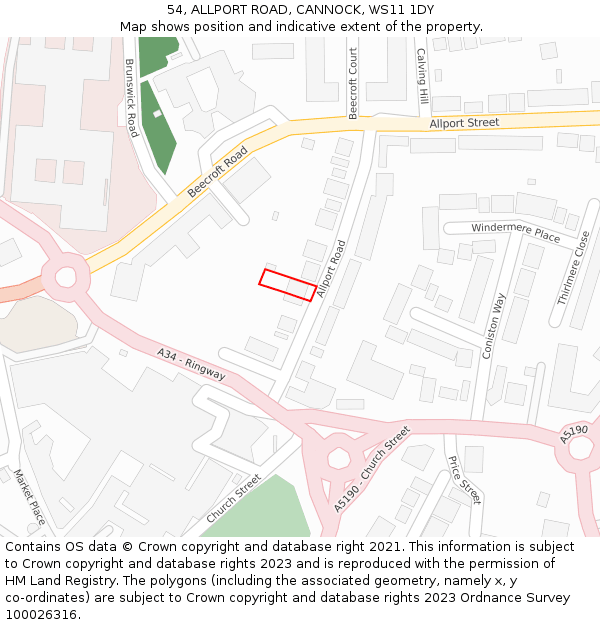 54, ALLPORT ROAD, CANNOCK, WS11 1DY: Location map and indicative extent of plot