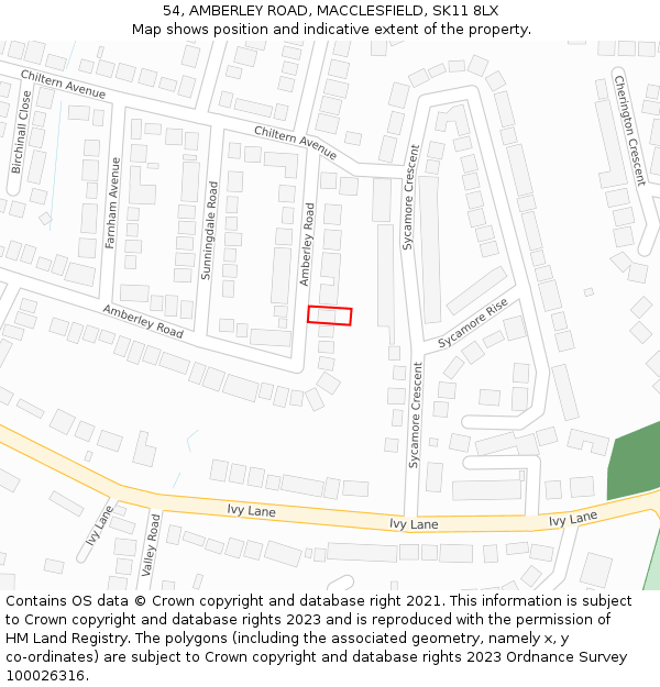 54, AMBERLEY ROAD, MACCLESFIELD, SK11 8LX: Location map and indicative extent of plot