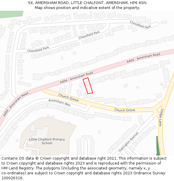 54, AMERSHAM ROAD, LITTLE CHALFONT, AMERSHAM, HP6 6SN: Location map and indicative extent of plot