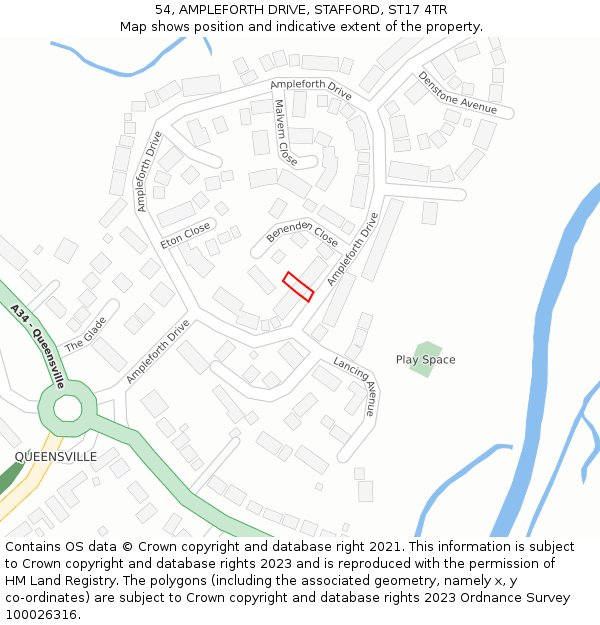 54, AMPLEFORTH DRIVE, STAFFORD, ST17 4TR: Location map and indicative extent of plot