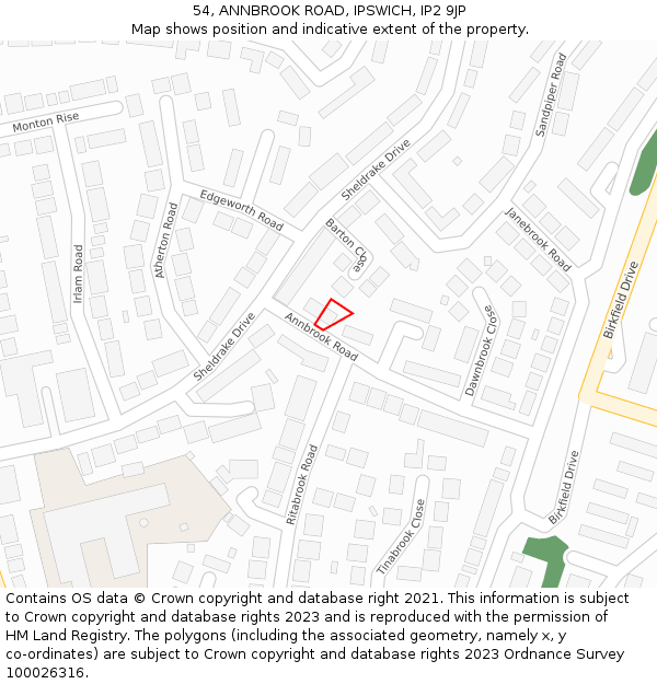 54, ANNBROOK ROAD, IPSWICH, IP2 9JP: Location map and indicative extent of plot