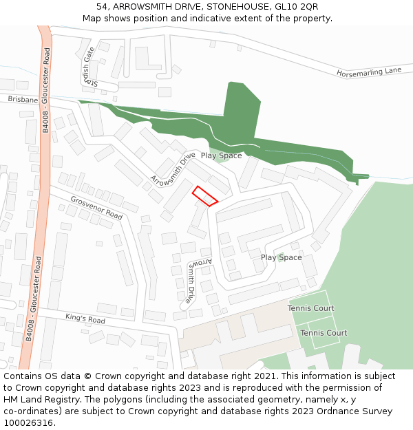 54, ARROWSMITH DRIVE, STONEHOUSE, GL10 2QR: Location map and indicative extent of plot