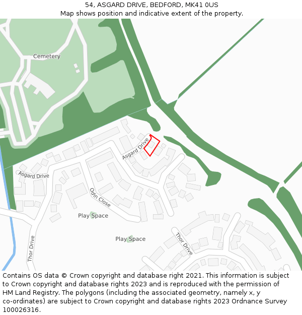 54, ASGARD DRIVE, BEDFORD, MK41 0US: Location map and indicative extent of plot