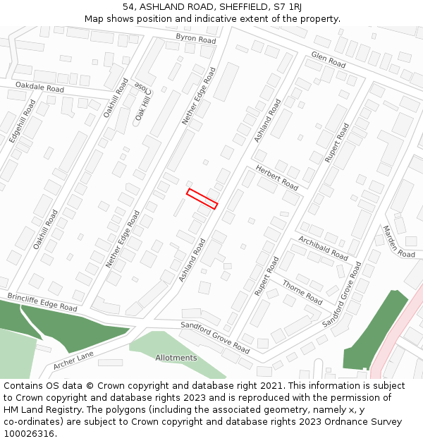54, ASHLAND ROAD, SHEFFIELD, S7 1RJ: Location map and indicative extent of plot