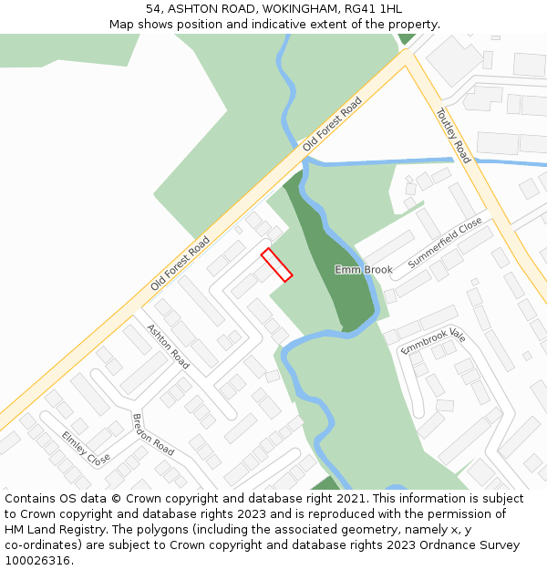 54, ASHTON ROAD, WOKINGHAM, RG41 1HL: Location map and indicative extent of plot