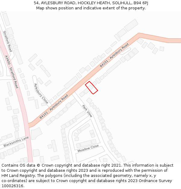 54, AYLESBURY ROAD, HOCKLEY HEATH, SOLIHULL, B94 6PJ: Location map and indicative extent of plot