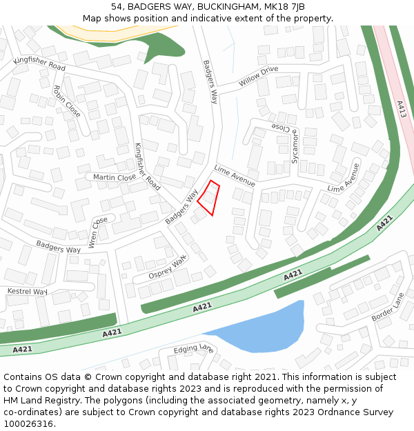 54, BADGERS WAY, BUCKINGHAM, MK18 7JB: Location map and indicative extent of plot