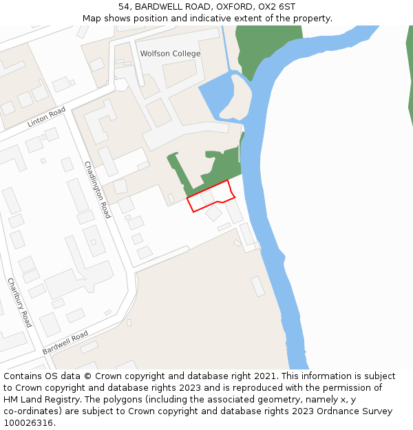 54, BARDWELL ROAD, OXFORD, OX2 6ST: Location map and indicative extent of plot