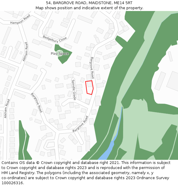 54, BARGROVE ROAD, MAIDSTONE, ME14 5RT: Location map and indicative extent of plot