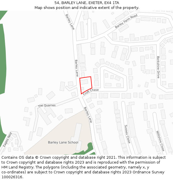 54, BARLEY LANE, EXETER, EX4 1TA: Location map and indicative extent of plot