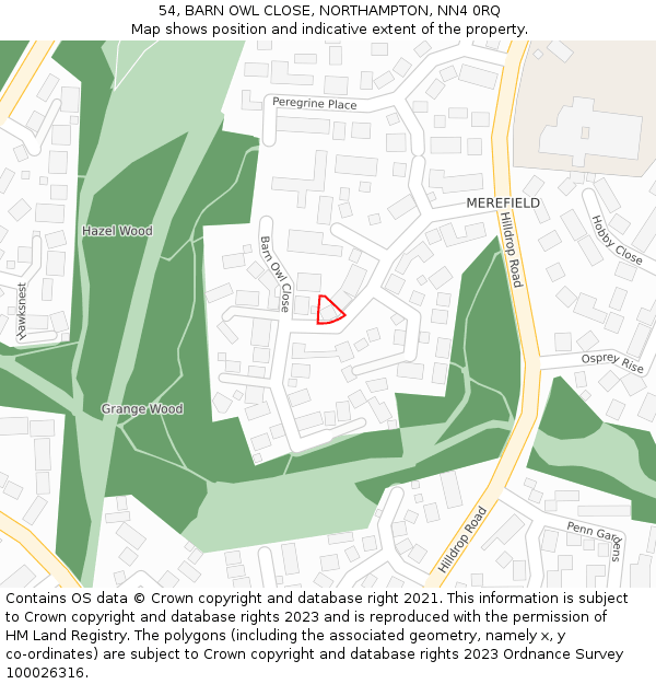 54, BARN OWL CLOSE, NORTHAMPTON, NN4 0RQ: Location map and indicative extent of plot