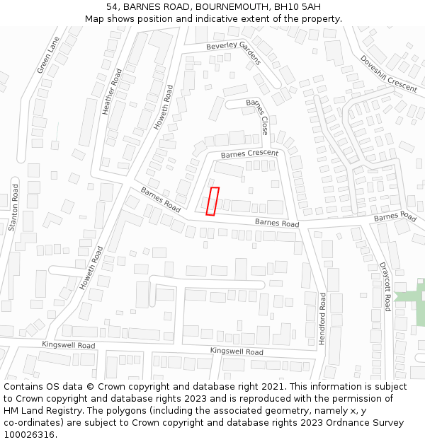 54, BARNES ROAD, BOURNEMOUTH, BH10 5AH: Location map and indicative extent of plot