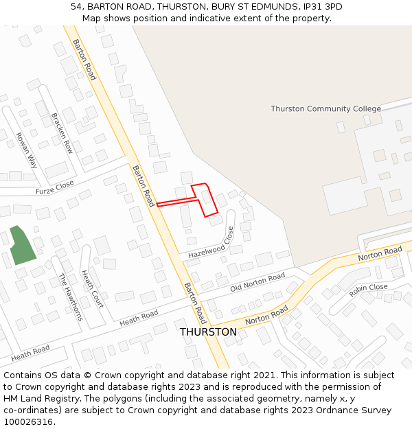 54, BARTON ROAD, THURSTON, BURY ST EDMUNDS, IP31 3PD: Location map and indicative extent of plot