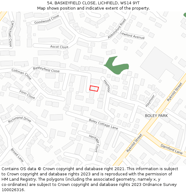 54, BASKEYFIELD CLOSE, LICHFIELD, WS14 9YT: Location map and indicative extent of plot