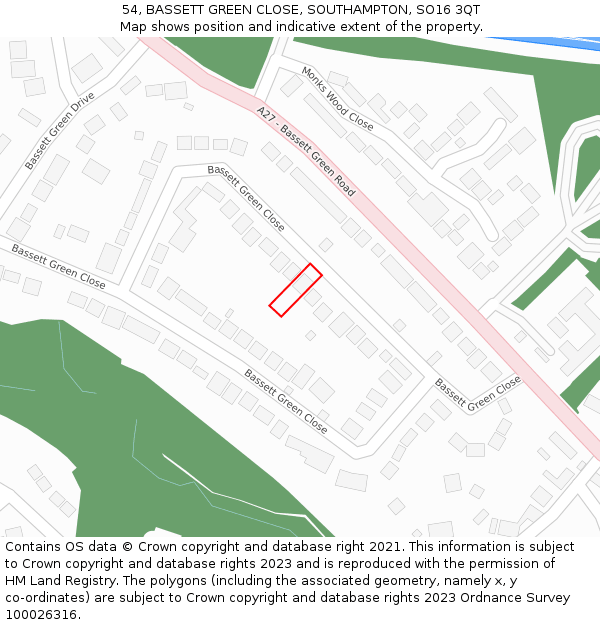 54, BASSETT GREEN CLOSE, SOUTHAMPTON, SO16 3QT: Location map and indicative extent of plot