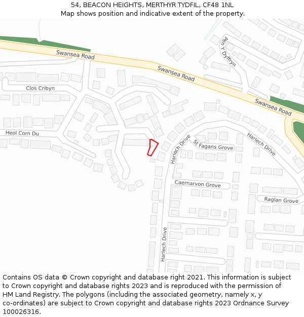 54, BEACON HEIGHTS, MERTHYR TYDFIL, CF48 1NL: Location map and indicative extent of plot