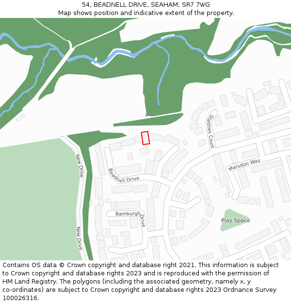 54, BEADNELL DRIVE, SEAHAM, SR7 7WG: Location map and indicative extent of plot