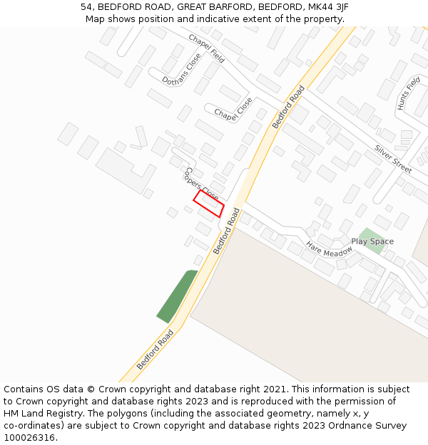 54, BEDFORD ROAD, GREAT BARFORD, BEDFORD, MK44 3JF: Location map and indicative extent of plot