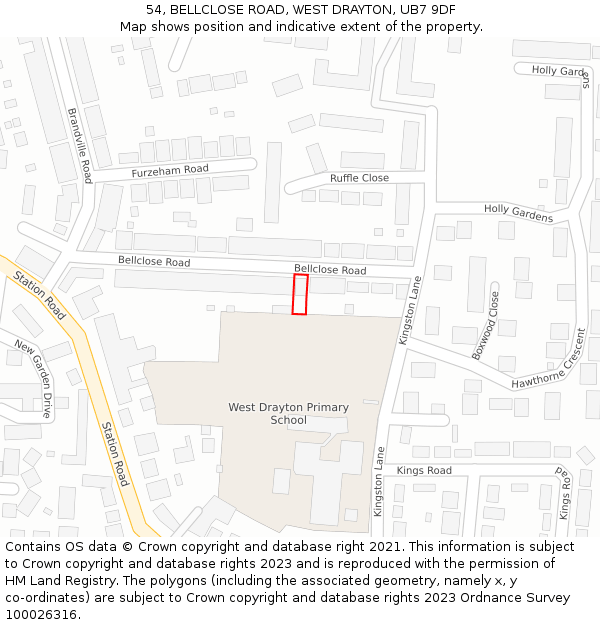 54, BELLCLOSE ROAD, WEST DRAYTON, UB7 9DF: Location map and indicative extent of plot