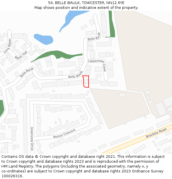 54, BELLE BAULK, TOWCESTER, NN12 6YE: Location map and indicative extent of plot