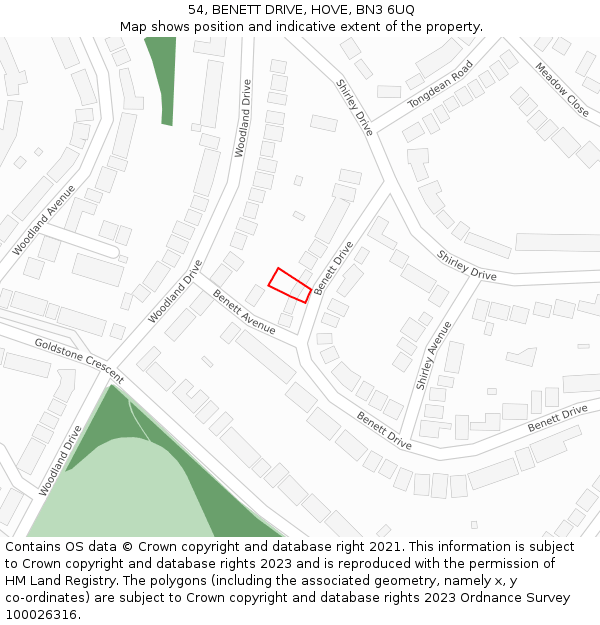 54, BENETT DRIVE, HOVE, BN3 6UQ: Location map and indicative extent of plot