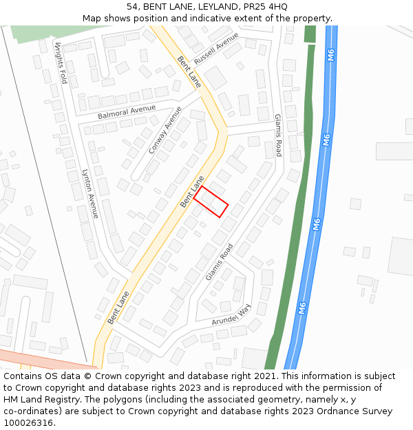 54, BENT LANE, LEYLAND, PR25 4HQ: Location map and indicative extent of plot