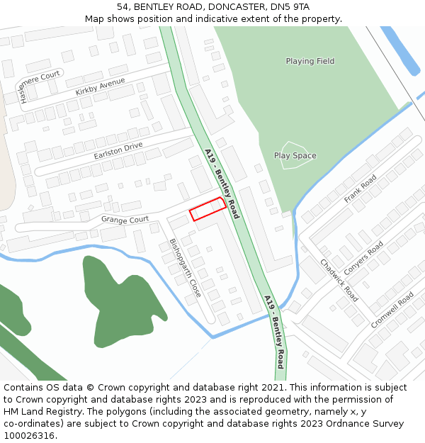 54, BENTLEY ROAD, DONCASTER, DN5 9TA: Location map and indicative extent of plot