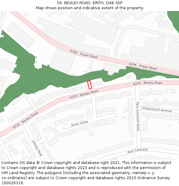 54, BEXLEY ROAD, ERITH, DA8 3SP: Location map and indicative extent of plot